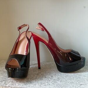 Chic Black and Red Peep Toe Platform Stiletto Heels for a Bold Statement